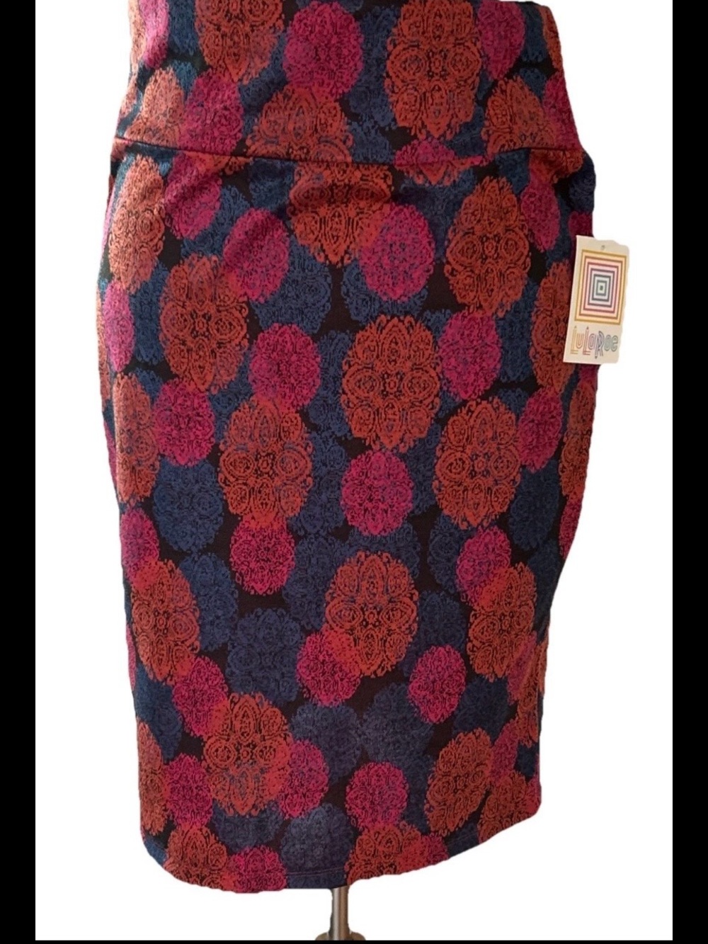 LuLaRoe Cassie Sz 2 XL Pencil Skirt Stretch Purple Orange Pink Medallion New NWT